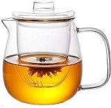 Cana pentru ceai din sticla borosilicata cu infuzor si capac, Teapot