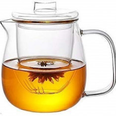 Cana pentru ceai din sticla borosilicata cu infuzor si capac