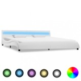Cumpara ieftin Cadru de pat cu LED, alb, 180 x 200 cm, piele ecologică