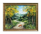 Tablou peisaj din natura cu vulpe, pictat manual inramat, 55x45cm ulei pe panza, rama din lemn, Stefan Bilibou