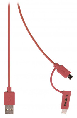 Cablu alimentare si sincronizare rosu USB 2.0 A tata - micro B tata cu adaptor lightning 1m cupru Valueline foto