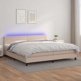 Cumpara ieftin Pat cu arcuri, cu saltea si LED cappuccino 200x200 cm piele eco