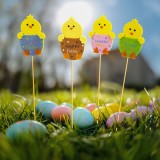 Decor Paste pui pe bat, decoratiune Paste pentru ghiveci si gradina, figurina pui 9 cm