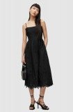 AllSaints rochie din bumbac culoarea negru, midi, evazati