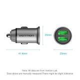 ALIMENTATOR SmartPhone Auto Vention Two-Port USB A+A(18/18) Car Charger Gray Mini Style Aluminium Alloy Type, &quot;FFAH0&quot; (timbru verde 0.18 lei)