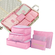 Set 6 Piese Organizator Bagaje Calatorie, Rezistente la Apa - Roz foto