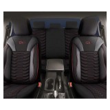 Set Huse Scaune Auto pentru Mitsubishi Colt - Panda Paris, Negru cu cusatura rosie, 11 piese