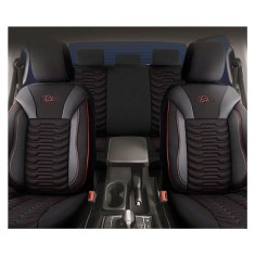 Set Huse Scaune Auto pentru Dacia Logan - Panda Paris, Negru cu cusatura rosie, 11 piese