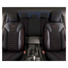 Set Huse Scaune Auto pentru BMW Seria 3 - Panda Paris, Negru cu cusatura rosie, 11 piese foto