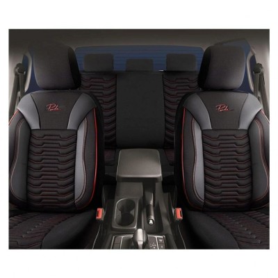 Set Huse Scaune Auto pentru Daihatsu Charade - Panda Paris, Negru cu cusatura rosie, 11 piese foto