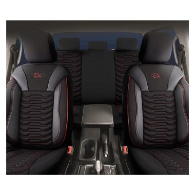 Set Huse Scaune Auto pentru Volkswagen Golf 4 - Panda Paris, Negru cu cusatura rosie, 11 piese foto