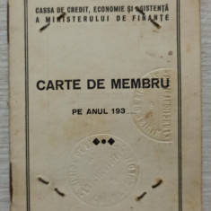 Carte de membru Cassa de Credit, Economie si Asistenta 1938