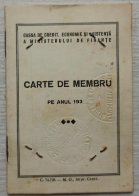 Carte de membru Cassa de Credit, Economie si Asistenta 1938 foto