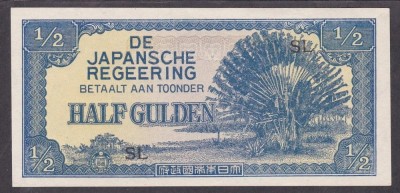 !!! RARR : INDIILE OLANDEZE , OCUPATIA JAPONEZA - 1/2 GULDEN (1942} - P 122 b - UNC foto