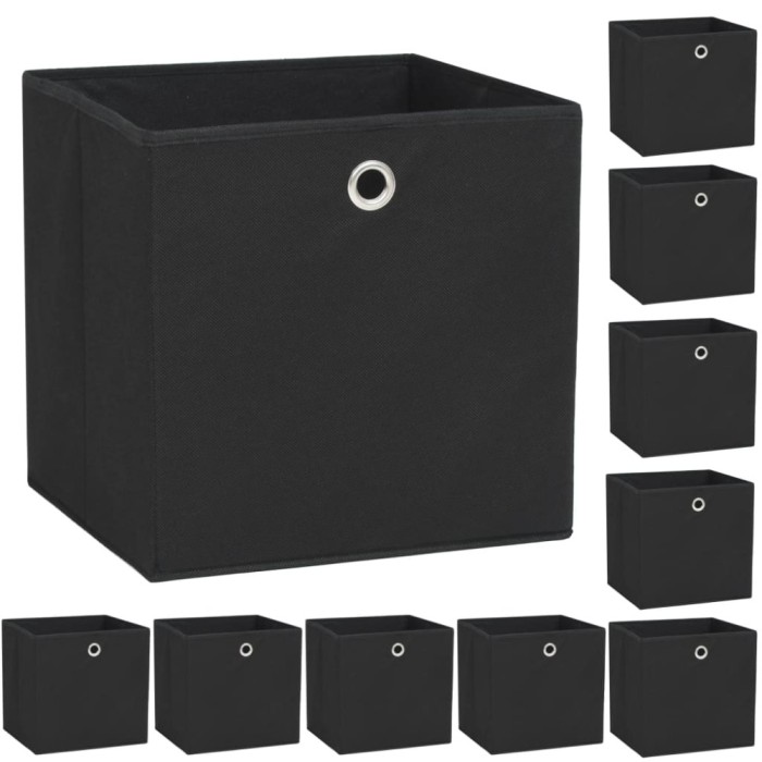 Gossi cutii de depozitare, 10 buc. negru 32x32x32 cm material netesut