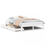 Cumpara ieftin Cadru de pat cu sertare, alb, 160x200 cm, lemn masiv pin