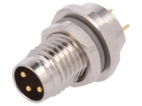 Conector M8 tată 3 pini, 60V, IP67, drept, pentru panou