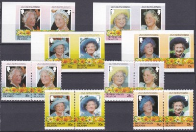 DB1 Ins. Virgine Britanice Viata Reginei Mama a Angliei 2 x 8 v. MNH dt.+ ndt foto