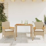 VidaXL Set mobilier grădină cu perne 3 piese bej poliratan/lemn acacia 3278639