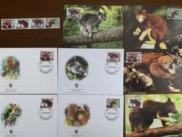 papua - serie 4 timbre MNH, 4 FDC, 4 maxime, fauna wwf