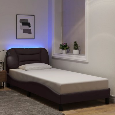 vidaXL Cadru de pat cu LED fără saltea Hvar țesătură maro &amp;icirc;nchis 90x200 cm 3213679 foto