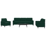 vidaXL Set canapele cu perne/rulouri, 3 piese, verde &icirc;nchis, catifea 3278453