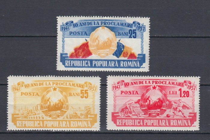 ROMANIA 1957 LP 449 - 10 DE LA ANI PROCLAMAREA R.P.R. SERIE MNH