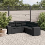 Cumpara ieftin Set mobilier de grădină cu perne, 5 piese, negru, poliratan