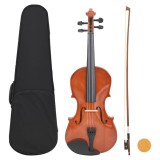 Set complet vioară cu arcuș și suport bărbie, natural 4/4