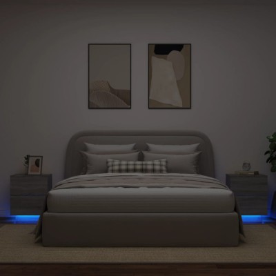 Gossi noptiere cu lumini led, 2 buc., sonoma gri, lemn prelucrat foto