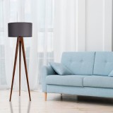 Cumpara ieftin Lampadar Tripod Ceviz Lambader Silindir Koyu Gri Abajurlu Gri/Nuc
