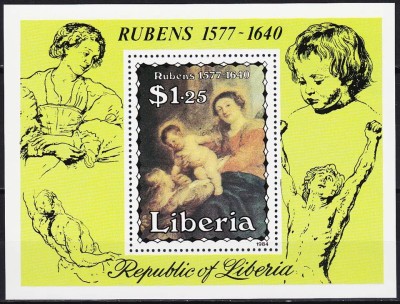Liberia 1984 - Picturi, Rubens, arta, colita neuzata foto