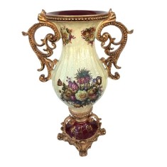 Vaza decorativa cu aspect vintage cu toarte si picior, Luxury, 39 cm, Auriu, 522H foto