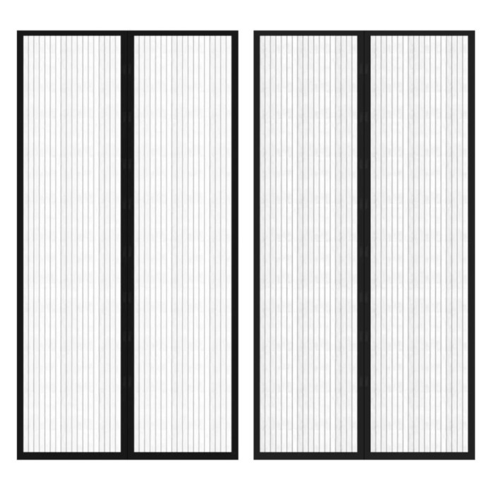 Perdea anti insecte cu benzi scai, 210 x 100 cm, 2 buc, negru