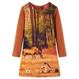 Cumpara ieftin Rochie pentru copii cu m&acirc;neci lungi, coniac, 116