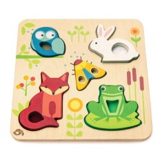 Puzzle educativ senzorial tactil Animalute din padure, din lemn premium - Touchy Feely Animals - Tender Leaf Toys