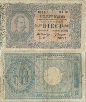 1918 ( 29 VII ) , 10 lire ( P-20gx ) - Italia foto