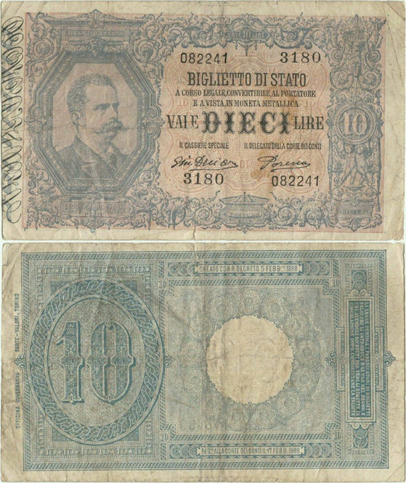1918 ( 29 VII ) , 10 lire ( P-20gx ) - Italia