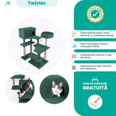 Twister - Ansamblu joaca pisici in varsta, Verde Smarald, 105cm Inaltime