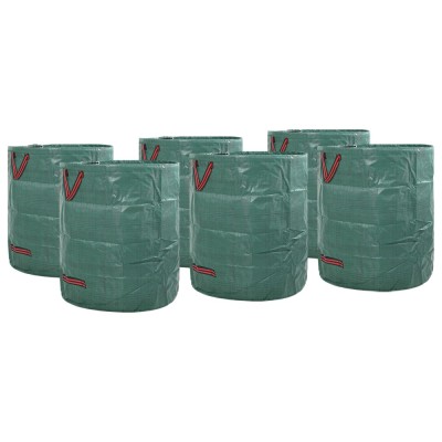 vidaXL Sacii de Gunoi pentru Grădină cu M&amp;acirc;nere, 12 Pcs, Foldabili, Rotunzi, Verzi, 272 L foto