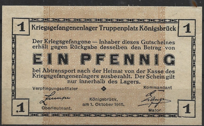 RARR : GERMANIA = LAGERGELD KONIGSBRUCK - 1 PFENNIG 1915 - AUNC / CEA DIN SCAN
