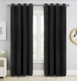 Set draperii din catifea cu inele negre, Madison, 200x235 cm, densitate 700 g/ml, Negru, 2 buc