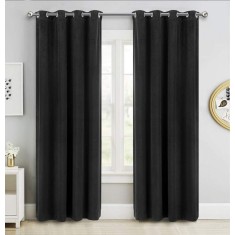 Draperie din catifea cu inele argintii, Madison, 150x270 cm, densitate 700 g/ml, Negru, 1 buc