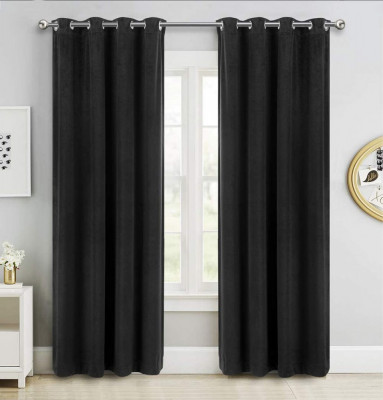 Set draperii din catifea cu inele argintii, Madison, 150x210 cm, densitate 700 g/ml, Negru, 2 buc foto