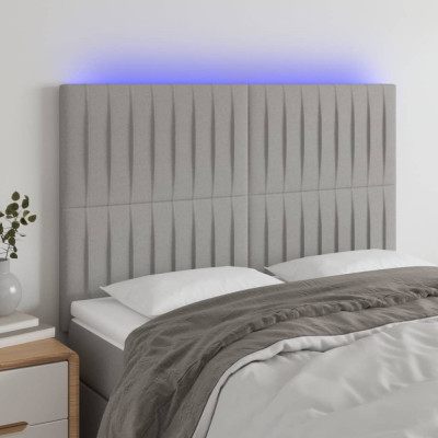 vidaXL Tăblie de pat cu LED, gri deschis, 144x5x118/128 cm, textil foto