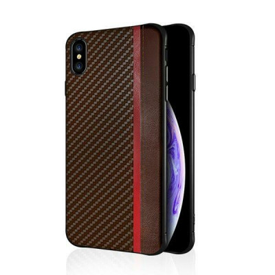 Husa XIAOMI Redmi Note 8 Pro - Carbon Fiber Piele (Maro/Rosu) foto