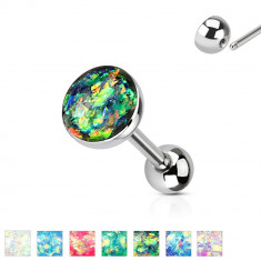 Piercing limbă, din oțel inoxidabil 316L - imitație opal, variate de culori - Culoare Piercing: Ametist