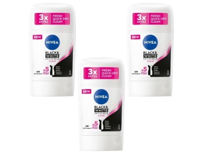 Set 3 antiperspirante Black &amp;amp; White Invisible Clear, Nivea, Testat dermatologic, Fara alcool, 48 h, 3 x 50 ml foto
