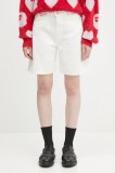 Samsoe Samsoe pantaloni scurți jeans SASHELLY culoarea alb, uni, high waist, F25200013