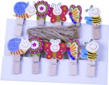 Set 10 carlige din lemn cu flori insecte,3,5cm,multicolor